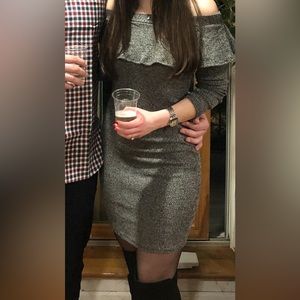 Off the shoulder grey sweater dress